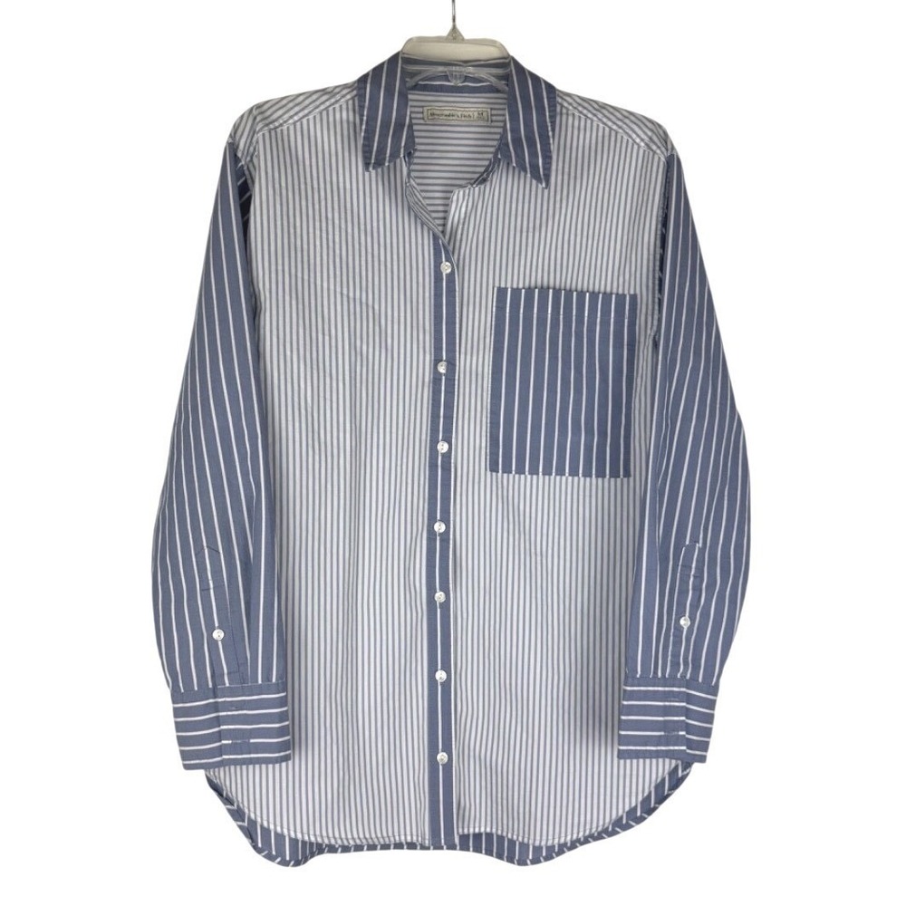 Abercrombie & Fitch Color block Striped Button Up Shirt Womens‎ Medium Blue
